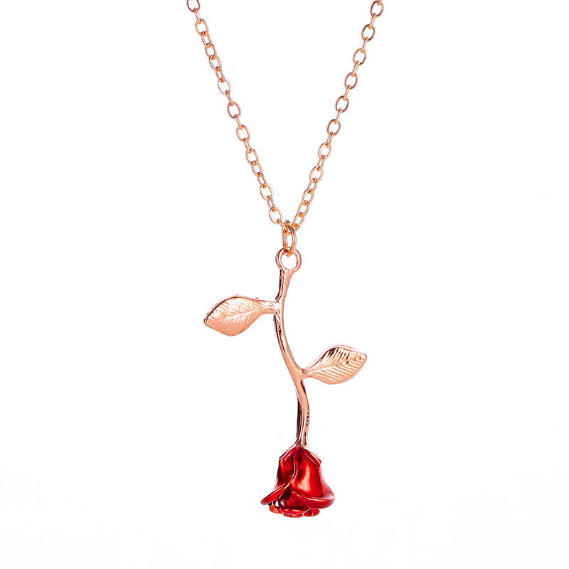 Wholesale Love Rose Necklace Gothic Wrapped Flower Heart-shaped Clavicle Chain Valentine's Day